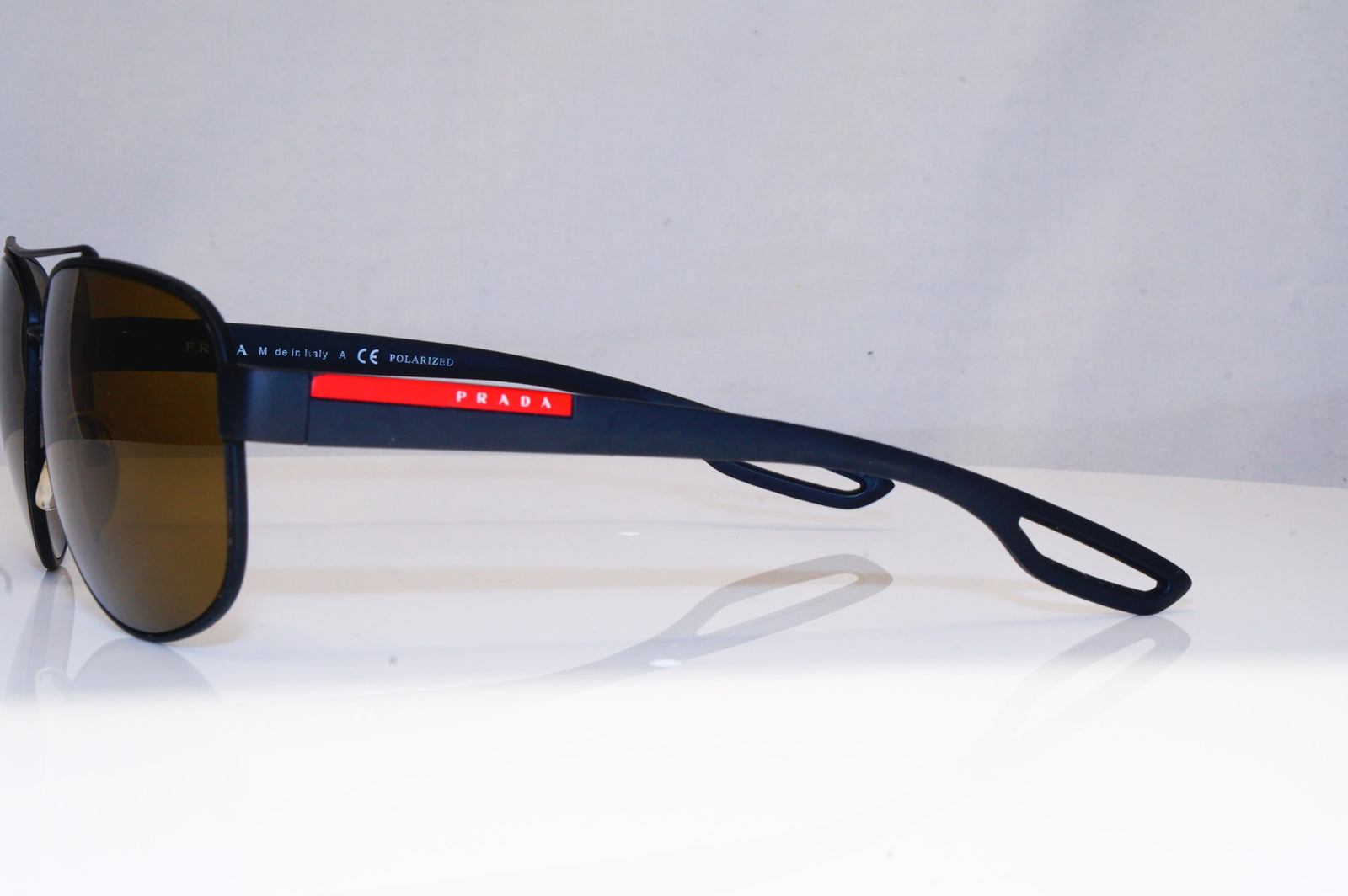 PRADA Mens Polarized Designer Sunglasses Black Aviator SPS 58Q DGO