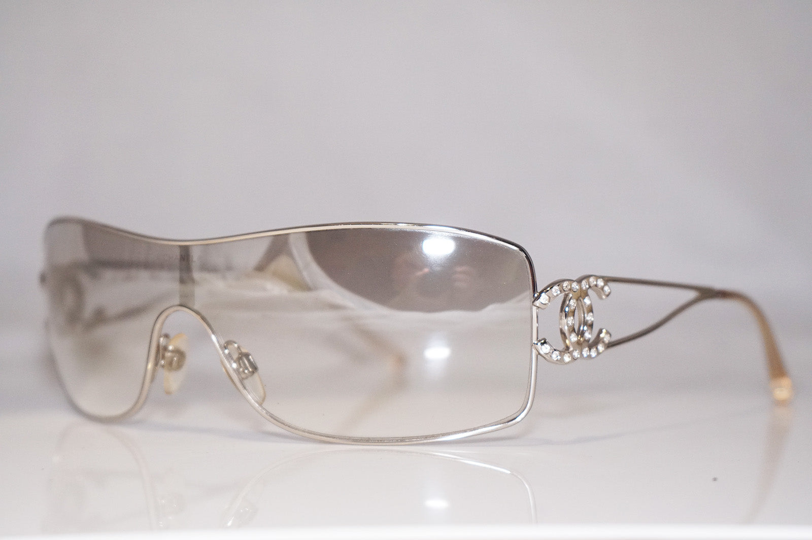CHANEL Womens Designer Crystal Sunglasses Silver Shield 4072 C 232
