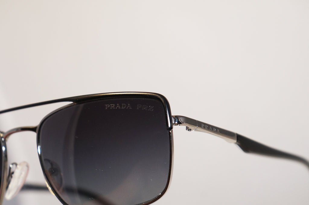 PRADA Mens Designer Polarized Sunglasses Black Rectangle SPR 50Q GAQ-5W1 15069