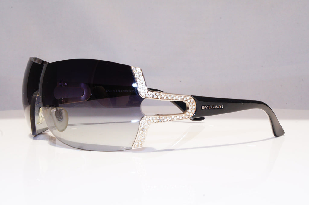 BVLGARI Womens Diamante Designer Sunglasses Black Shield 6038-B 102/8G 18490