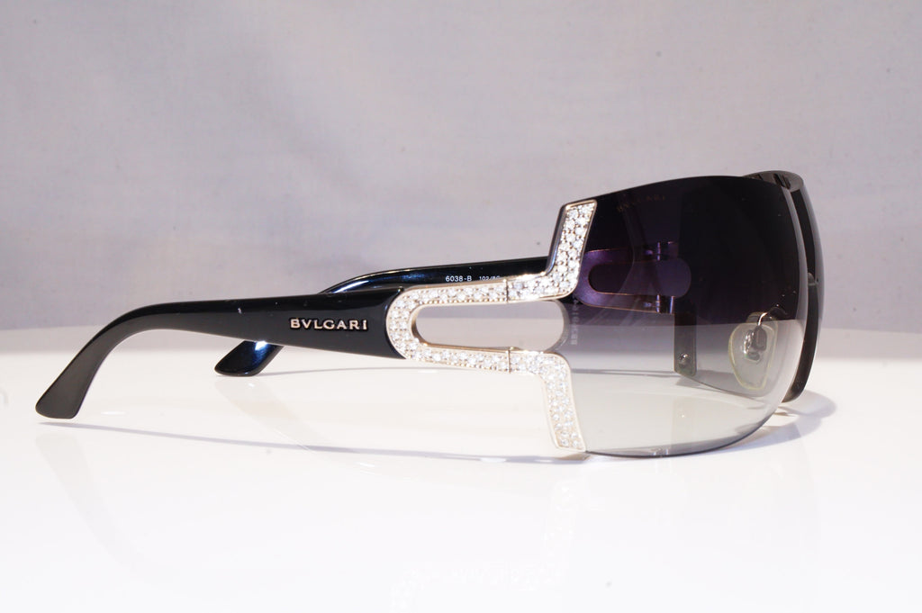 BVLGARI Womens Diamante Designer Sunglasses Black Shield 6038-B 102/8G 18490