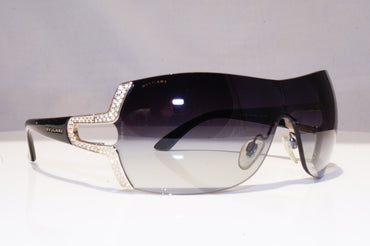BVLGARI Womens Diamante Designer Sunglasses Black Shield 6038-B 102/8G 18490