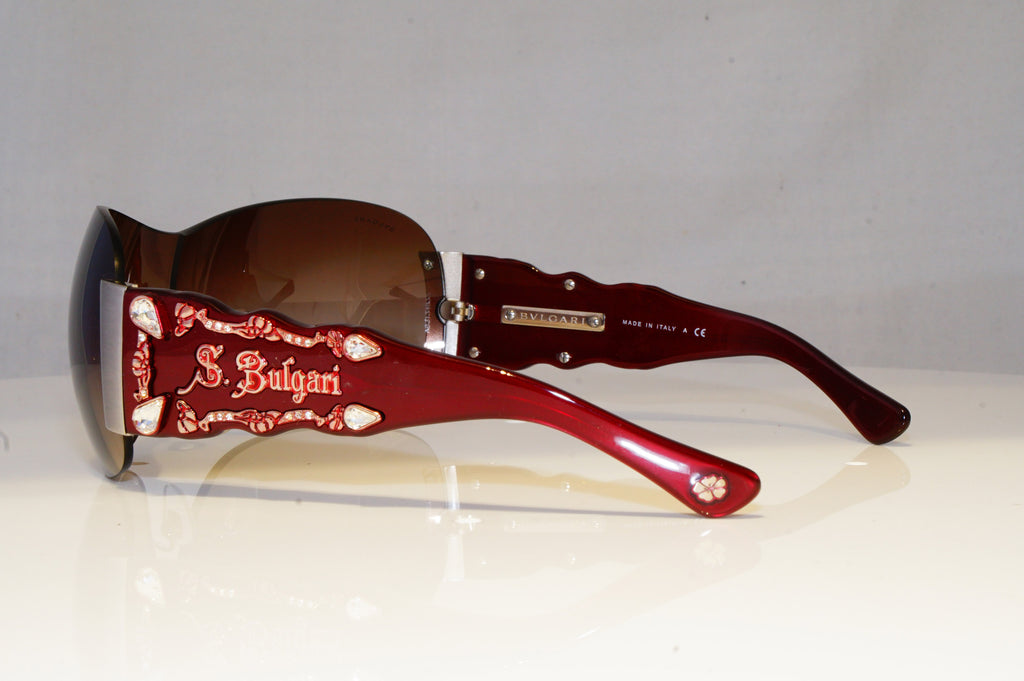 BVLGARI Womens Diamante Designer Sunglasses Burgundy Shield 6034-B 5038/13 19323