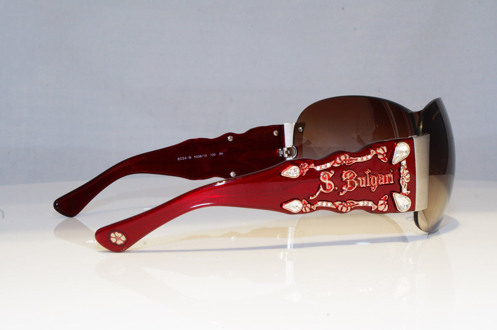 BVLGARI Womens Diamante Designer Sunglasses Burgundy Shield 6034-B 5038/13 19323