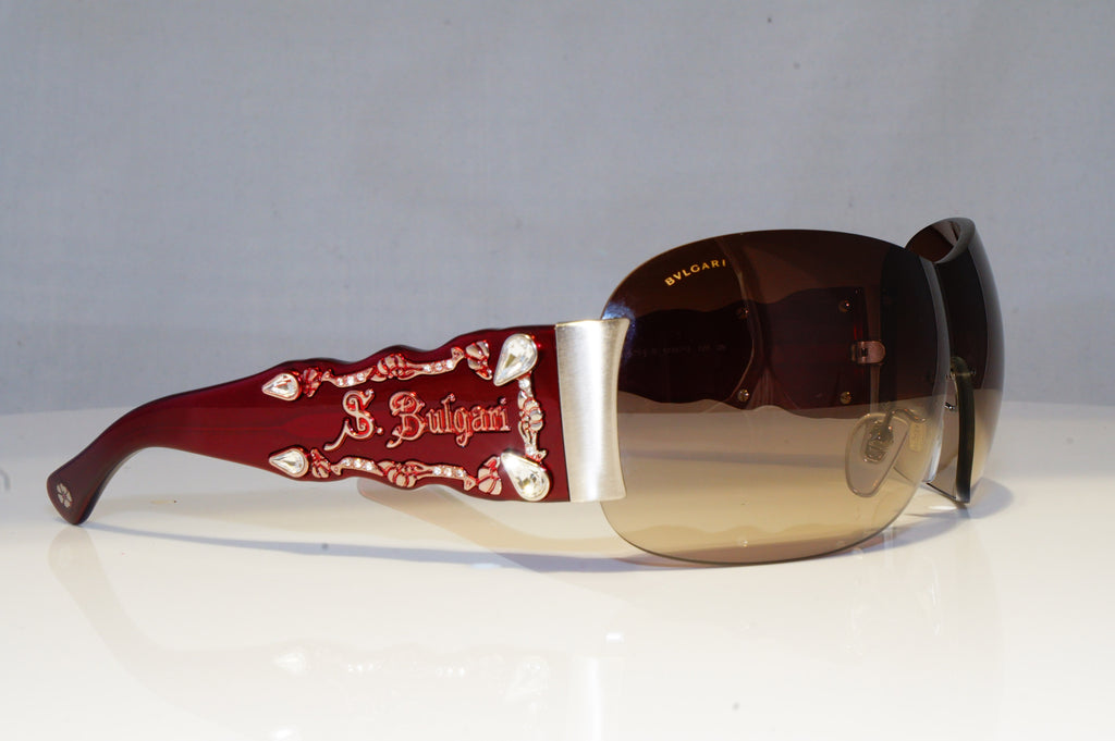 BVLGARI Womens Diamante Designer Sunglasses Burgundy Shield 6034-B 5038/13 19323