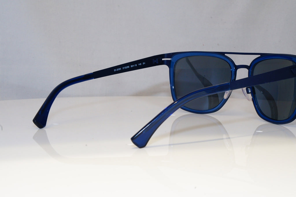 EMPORIO ARMANI Mens Mirror Designer Sunglasses Blue Square EA 2030 3102/55 19390