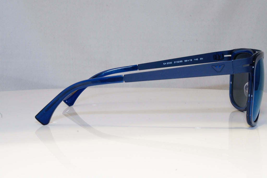 EMPORIO ARMANI Mens Mirror Designer Sunglasses Blue Square EA 2030 3102/55 19390