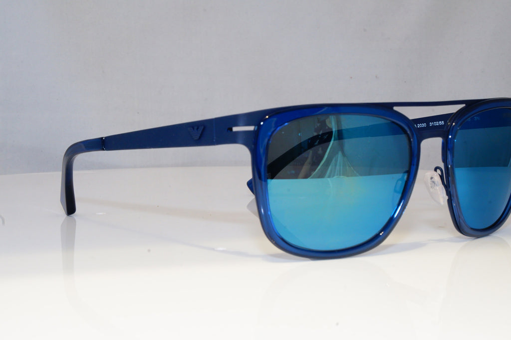 EMPORIO ARMANI Mens Mirror Designer Sunglasses Blue Square EA 2030 3102/55 19390
