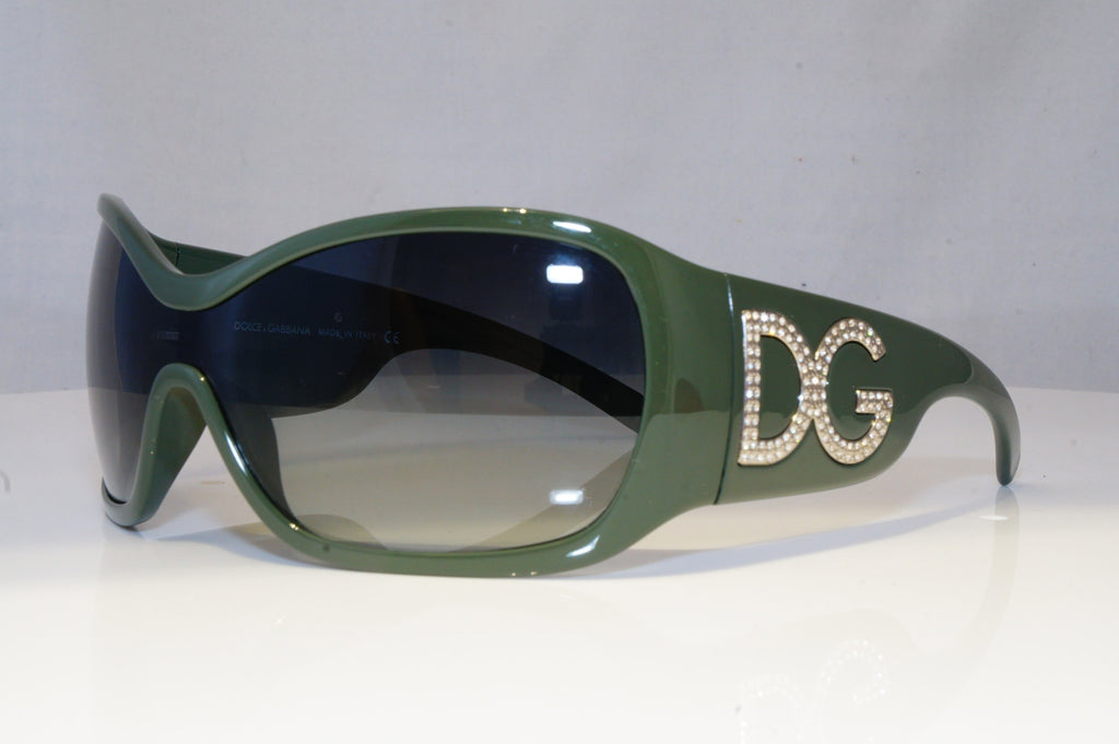 DOLCE & GABBANA Womens Diamante Designer Sunglasses Green Shield DG 6034 20525
