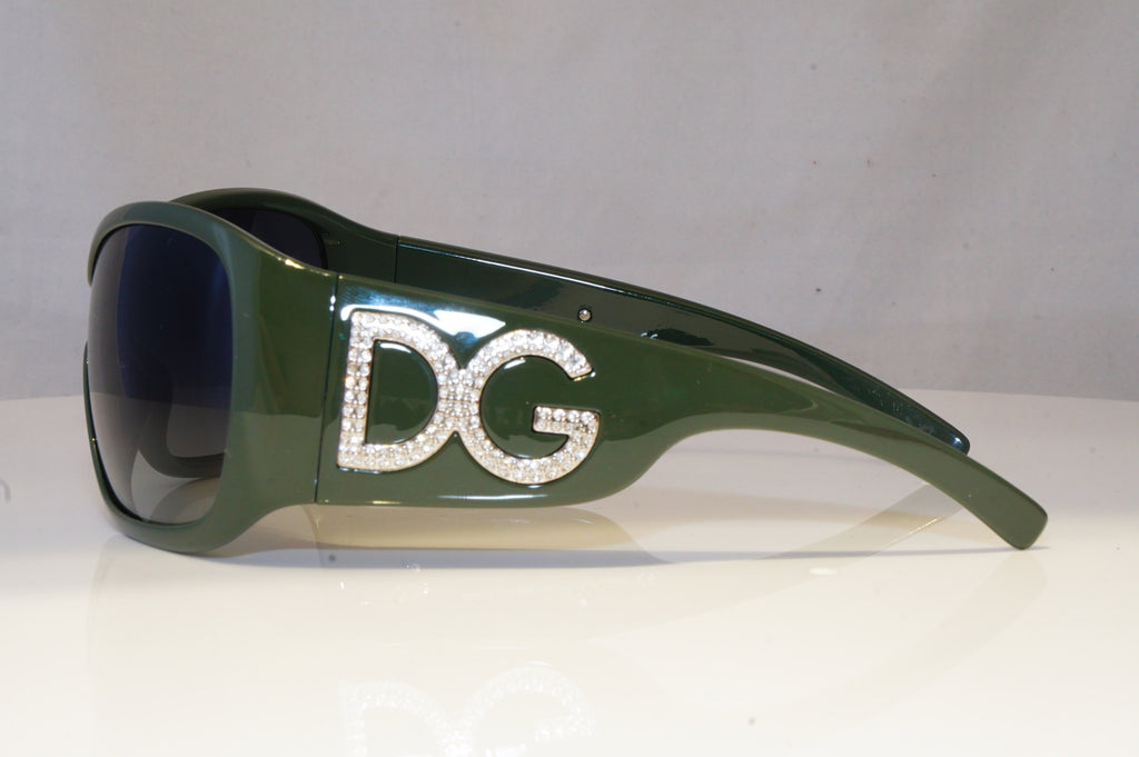 DOLCE & GABBANA Womens Diamante Designer Sunglasses Green Shield DG 6034 20525