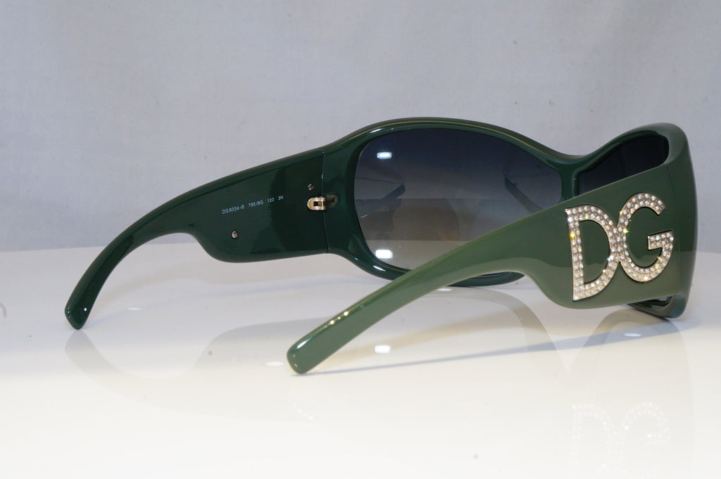 DOLCE & GABBANA Womens Diamante Designer Sunglasses Green Shield DG 6034 20525