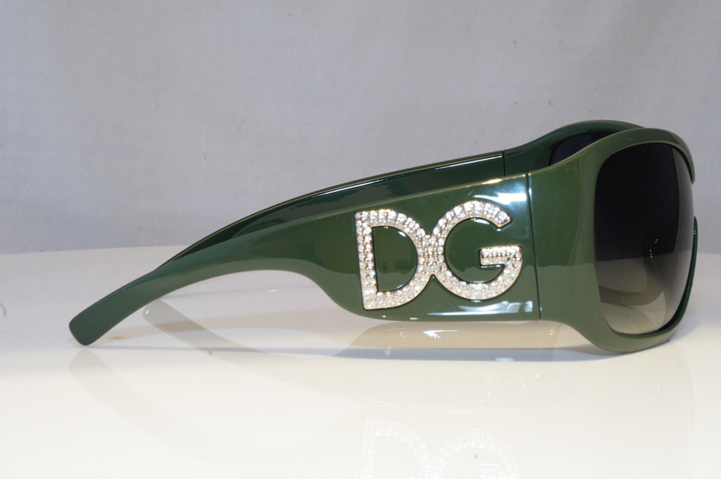 DOLCE & GABBANA Womens Diamante Designer Sunglasses Green Shield DG 6034 20525