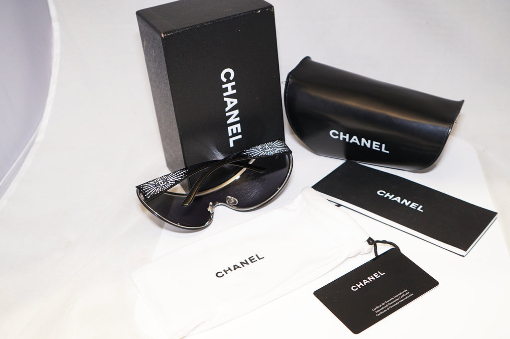 CHANEL Boxed Womens Designer Diamante Sunglasses Black Shield 4148 C127/87 15994