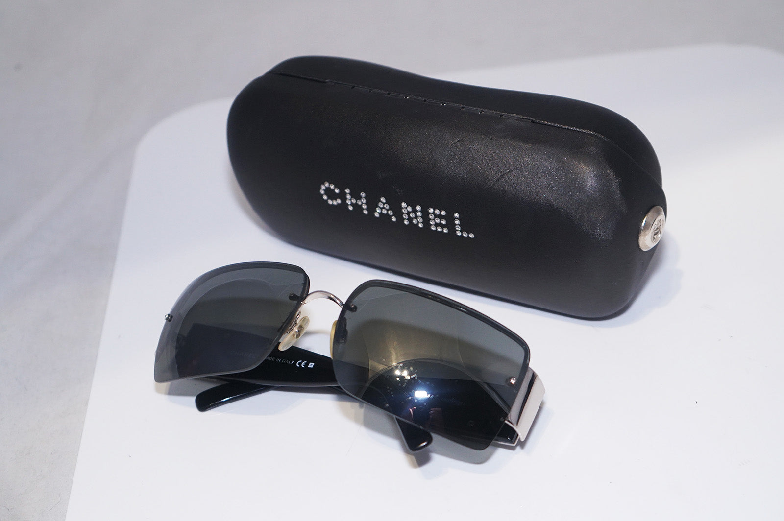 CHANEL Womens Designer Crystal Sunglasses Black Rectangle 4095 C
