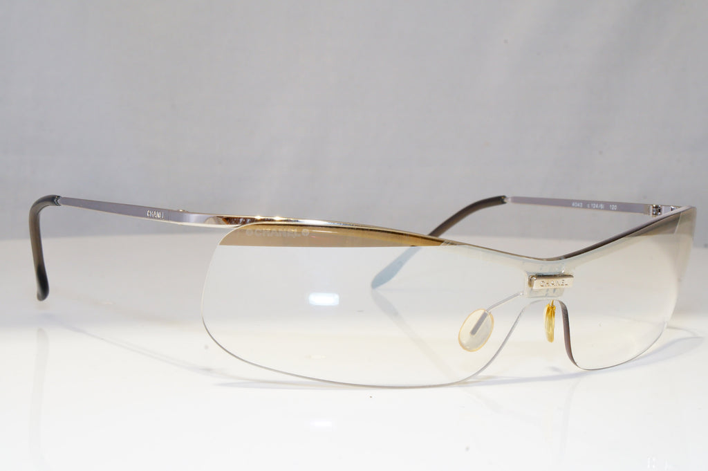 CHANEL Mens Womens Unisex Vintage Sunglasses Silver Shield 4043 124/6I 22069