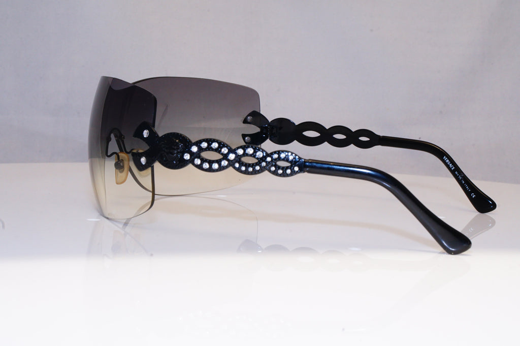 VERSACE Womens Diamante Designer Sunglasses Black Shield 2043-B 1009/8G 18709