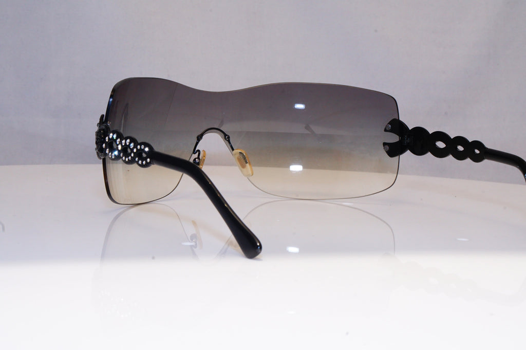 VERSACE Womens Diamante Designer Sunglasses Black Shield 2043-B 1009/8G 18709