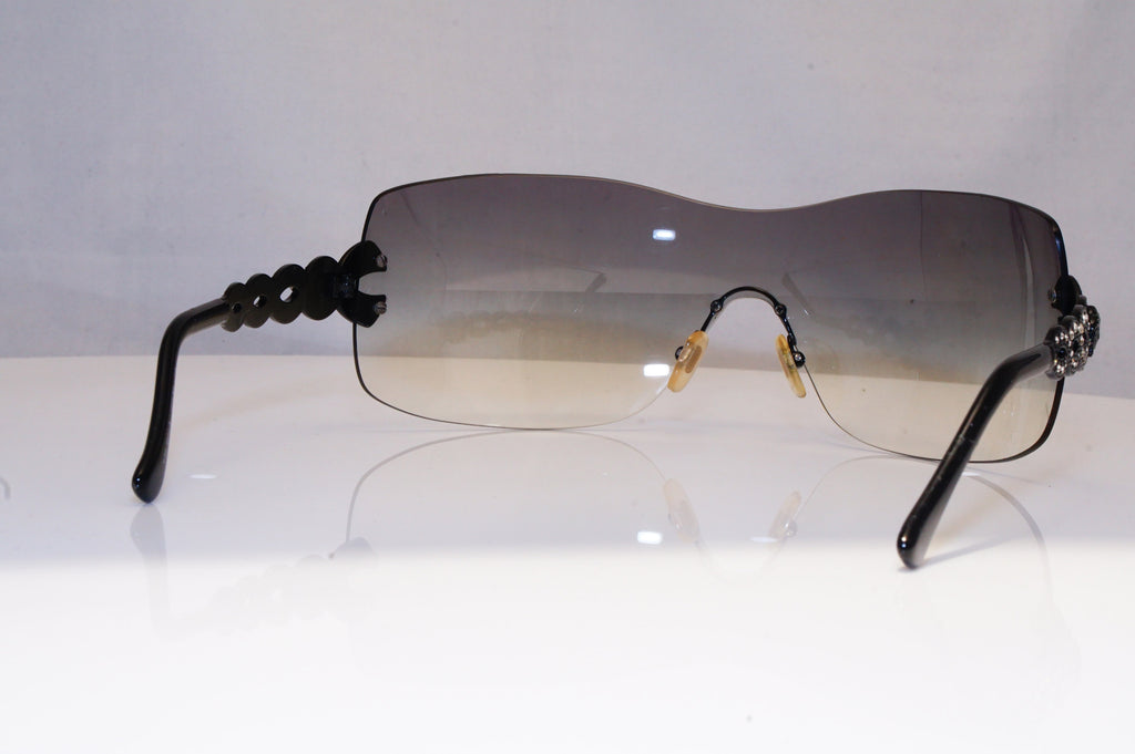 VERSACE Womens Diamante Designer Sunglasses Black Shield 2043-B 1009/8G 18709