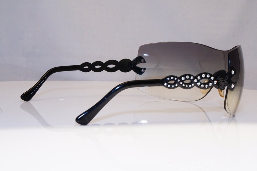 VERSACE Womens Diamante Designer Sunglasses Black Shield 2043-B 1009/8G 18709