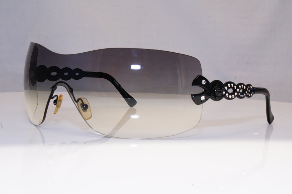 VERSACE Womens Diamante Designer Sunglasses Black Shield 2043-B 1009/8G 18709