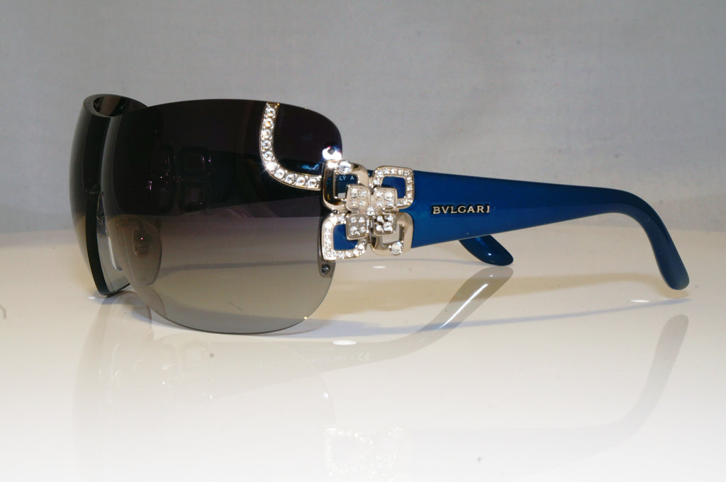 BVLGARI Womens Diamante Designer Sunglasses Blue Shield 6079-B 102/8G 17566