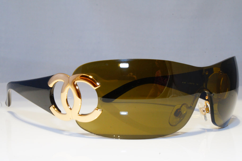 CHANEL Womens Oversized Designer Sunglasses Gold Shield BROWN CC 4125 125 20743