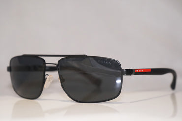 PRADA Mens Designer Polarized Sunglasses Black Rectangle SPS 55N 1BO-5Z1 15584