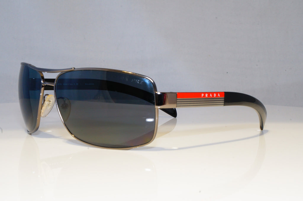 PRADA Mens Polarized Designer Sunglasses Black Rectangle SPS 54I 5AV-5Z1 20859