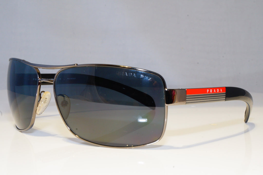 PRADA Mens Polarized Designer Sunglasses Black Rectangle SPS 54I 5AV-5Z1 20859