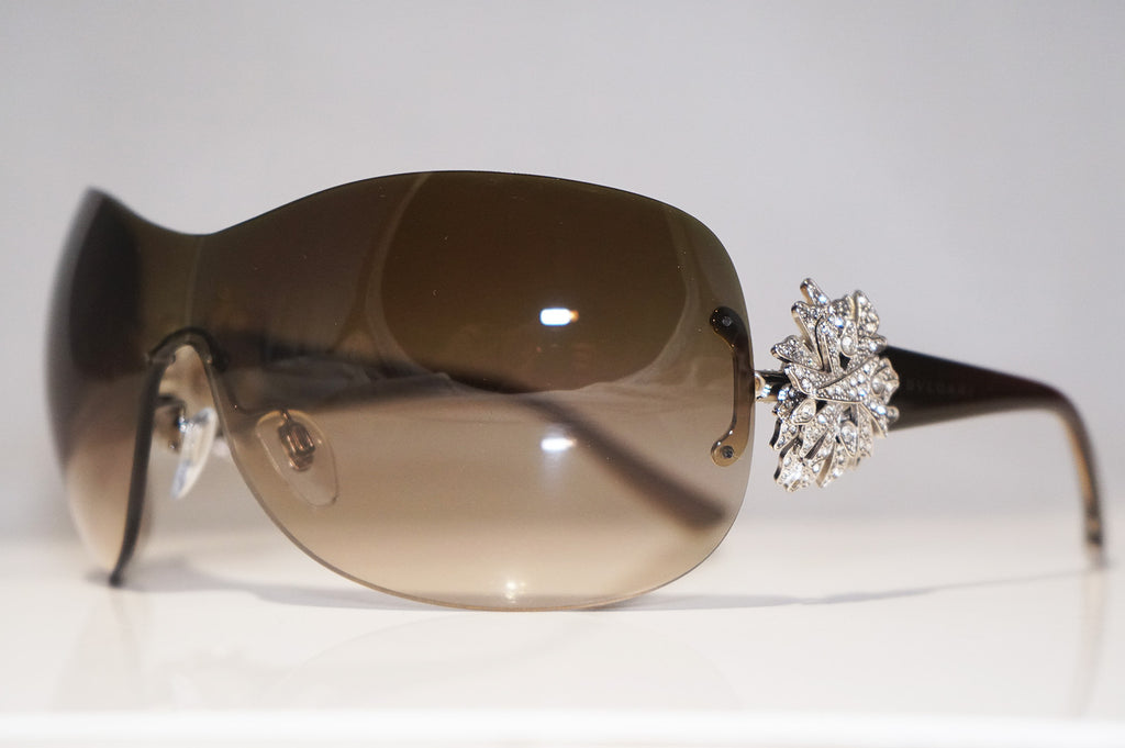 BVLGARI Womens Designer Crystal Sunglasses Brown Shield 6064 102/13 15463