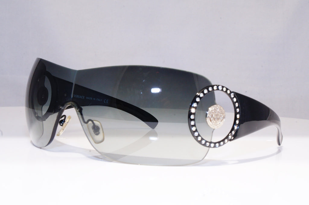VERSACE Womens Diamante Designer Sunglasses Black Shield 4116-B GB1/8G 18762