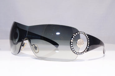 VERSACE Womens Diamante Designer Sunglasses Black Shield 4116-B GB1/8G 18762