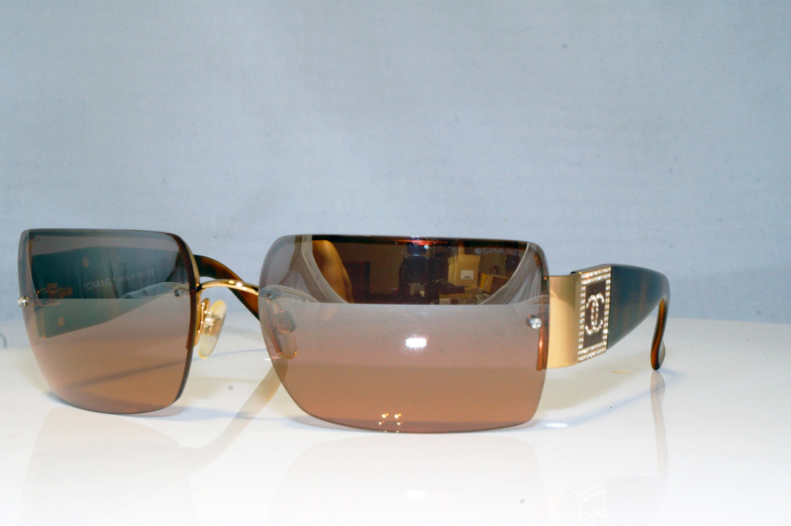 VINTAGE CHANEL RIMLESS Sunglasses With Crystal CC Logo And Case $120.50 -  PicClick