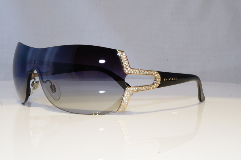 BVLGARI Womens Diamante Designer Sunglasses Black Shield 6038-B 102/8G 20884