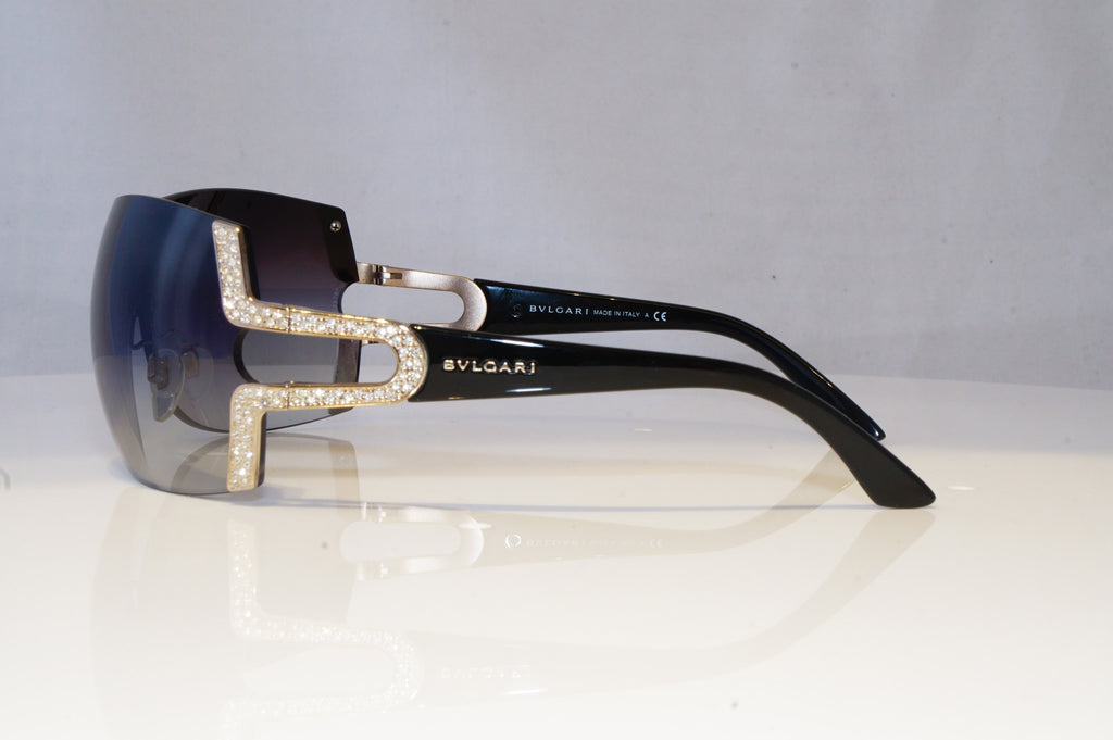 BVLGARI Womens Diamante Designer Sunglasses Black Shield 6038-B 102/8G 20884
