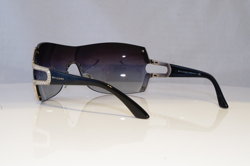 BVLGARI Womens Diamante Designer Sunglasses Black Shield 6038-B 102/8G 20884