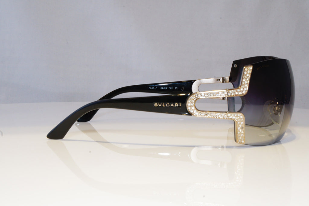BVLGARI Womens Diamante Designer Sunglasses Black Shield 6038-B 102/8G 20884