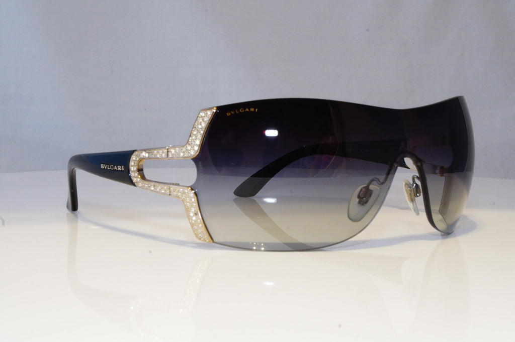 BVLGARI Womens Diamante Designer Sunglasses Black Shield 6038-B 102/8G 20884