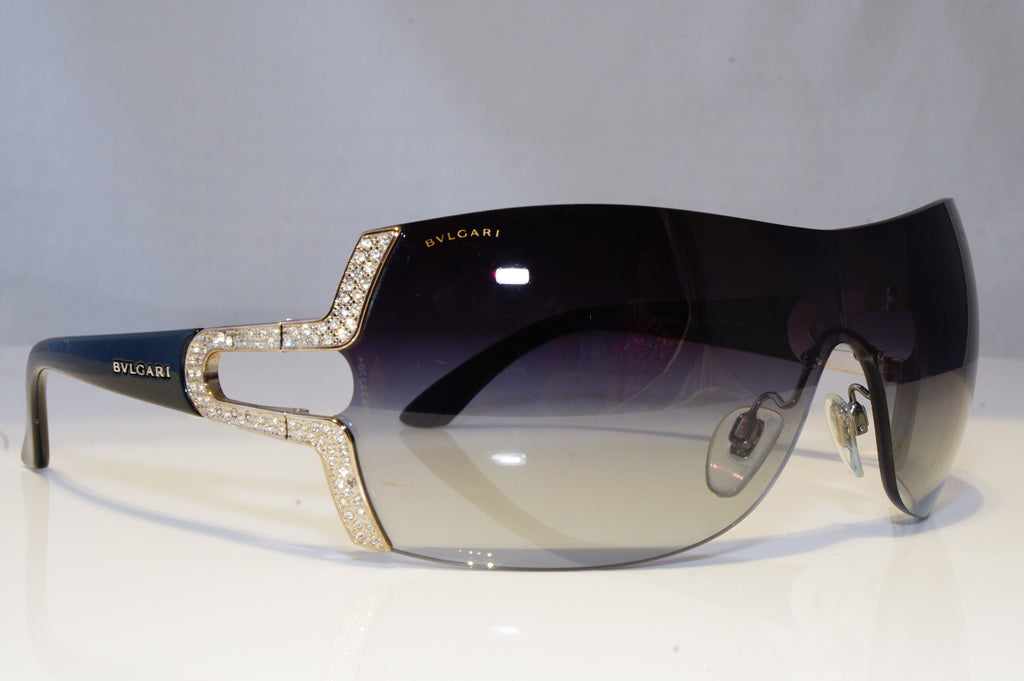 BVLGARI Womens Diamante Designer Sunglasses Black Shield 6038-B 102/8G 20884