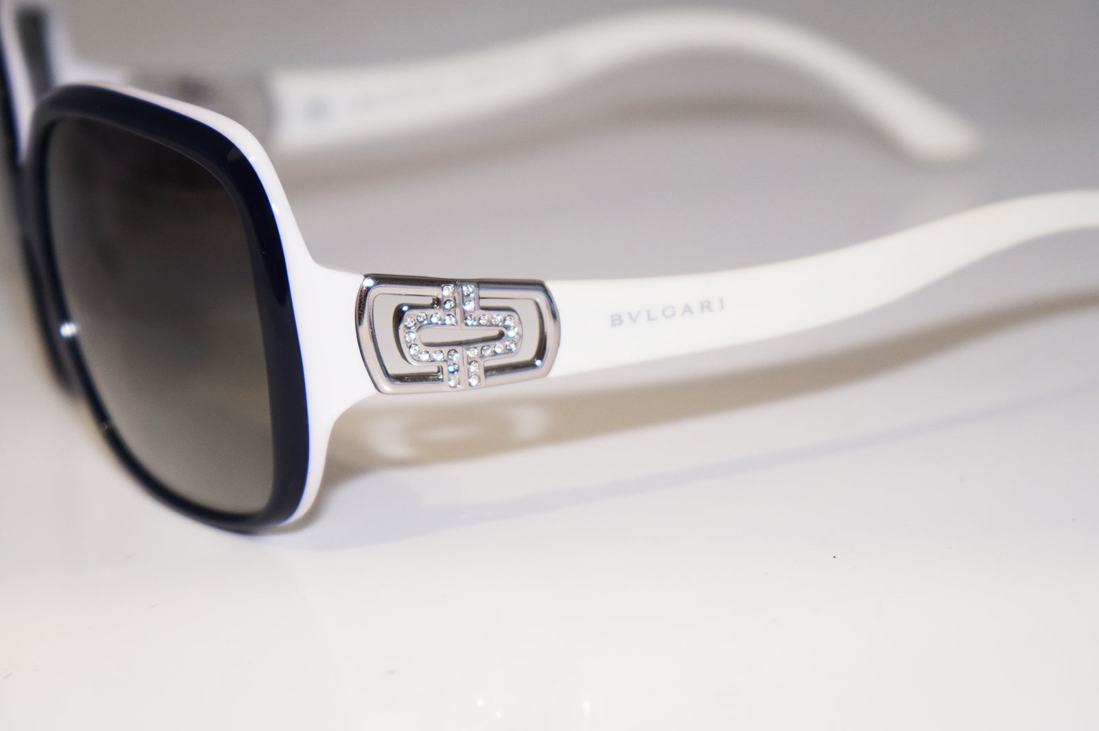 BVLGARI Boxed Womens Designer Sunglasses White Diamante 8020 896 8G 16 SunglassBlog